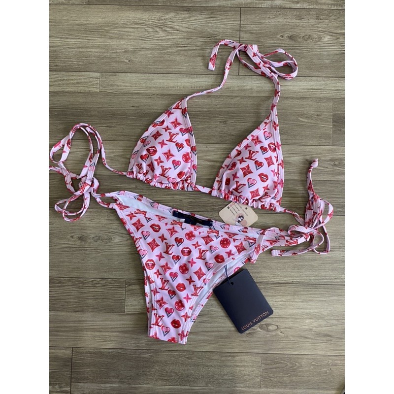 [BKN1007] <BRAND> TRIANGLE LV BIKINI SET PINK LIPS