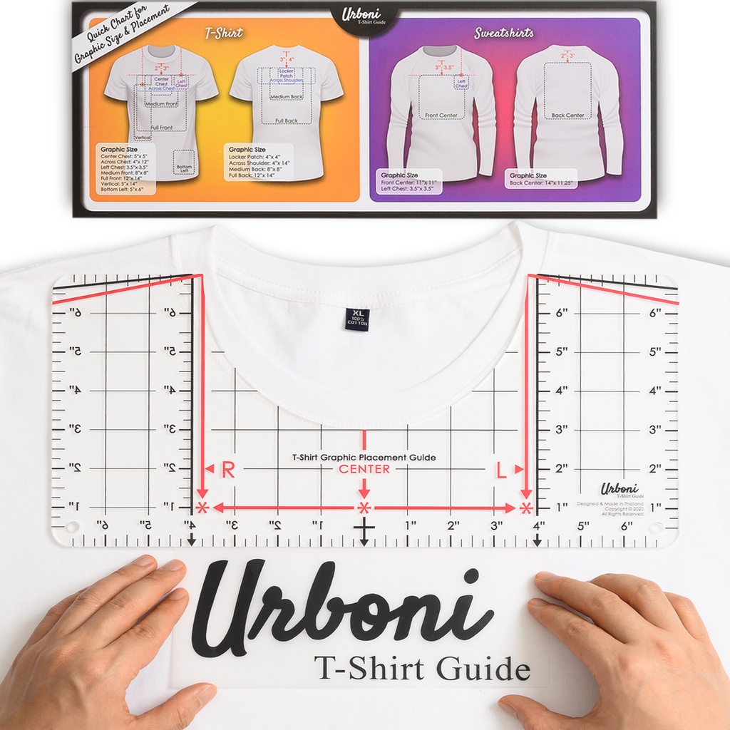 ๊[ของแท้ จดสิทธิบัตร] Urboni T-Shirt Ruler Guide ไม้บรรทัดมาร์คตำแหน่งเสื้อสกรีน Extra Large (Original Design)