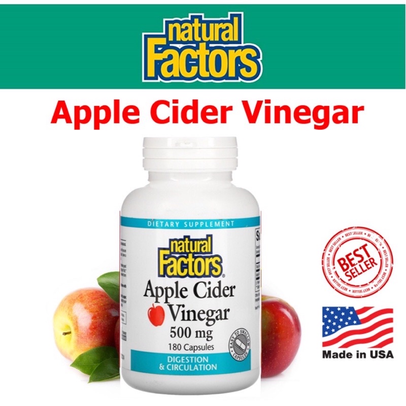 🍎พร้อมส่ง ของแท้100%🍎Natural Factors apple cider vinegar 180เม็ด
