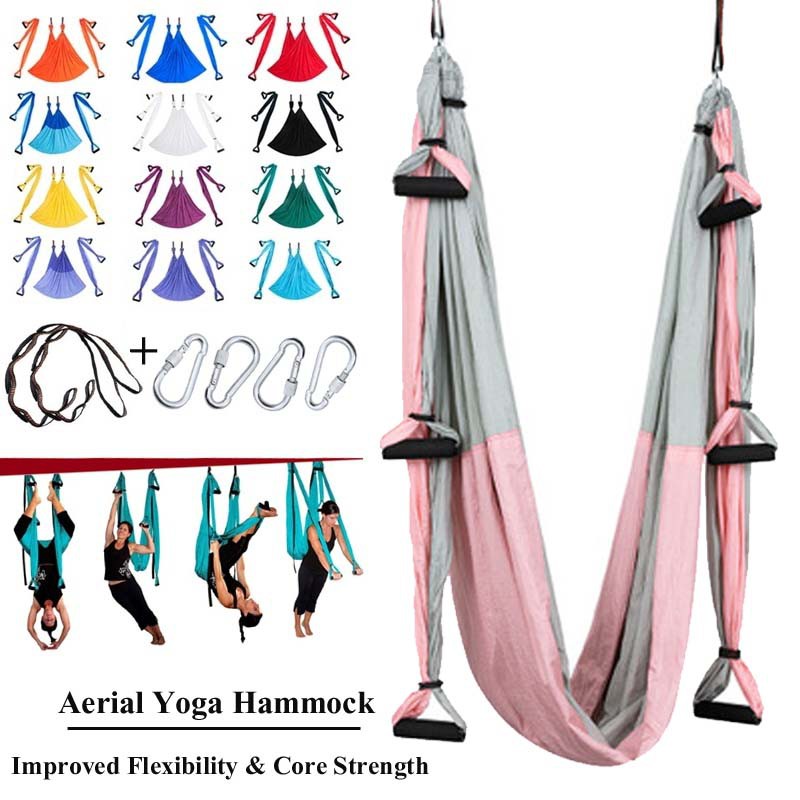 ชุด 6 จับ Anti-gravity ร ่ มชูชีพไนลอน Aerial Yoga Hammock Flying Swing Trapeze สลิงโยคะ Inversion การออกกําลังกายแขวนเข ็ มขัด Body Shaping อุปกรณ ์ ฟิตเนสพร ้ อมอุปกรณ ์ เสริม