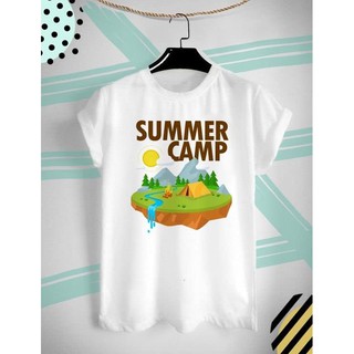 เสื้อยืดสกรีนลาย Summer Camp ไปเที่ยวกัน ใส่สบายๆในวันหยุด ไม่ยืด ไม่ย้วย