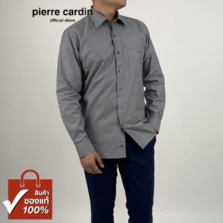 Pierre Cardin เสื้อเชิ้ตแขนยาว Slim Fit รุ่นมีกระเป๋า ผ้า Cotton 100% [RHS310F-GY]