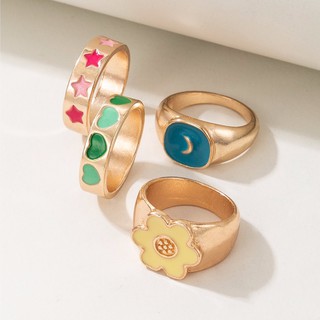 แหวนเซ็ต 4pcs Star &amp; Heart Pattern Ring set