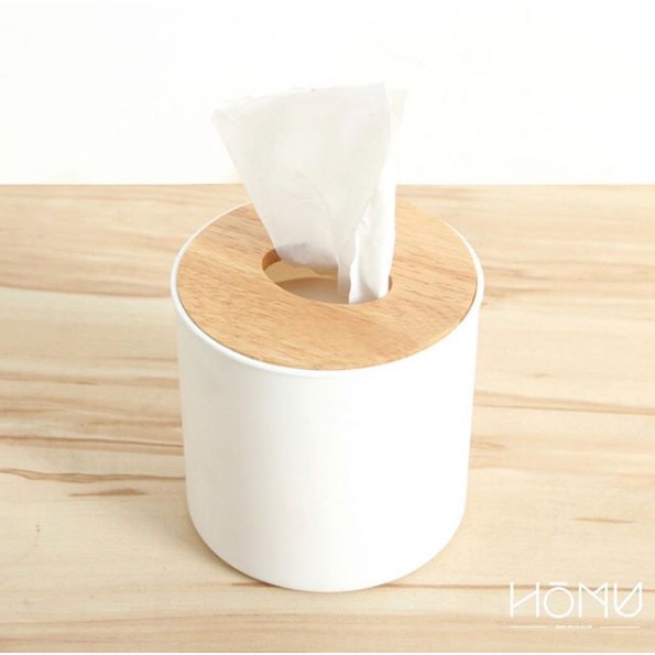 HOMU_HOME กล่องใส่ทิชชูแบบกลม สีขาว