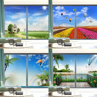 ☌◆Window Frosted Glass สติกเกอร์โปร่งแสงและทึบแสงห้องน้ำ Shading Sea View ห้องน้ำ Anti-Lighting และ Anti-peeping กระดาษห