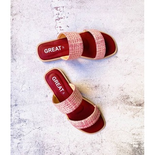 GREAT-A165 รองเท้าแตะผู้หญิง รองเท้าแฟชั่น สีแดง รองเท้าผู้หญิง รองเท้าแตะ รองเท้าแฮนด์เมค