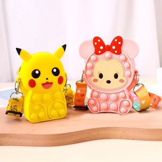 ของเล่นบีบสกุชชี่กระเป๋าสตางค์ซิลิโคน Pokemon Pikachu Pop It Fidgetลายการ์ตูนของขวัญคริสต์มาสสําหรับเด็ก