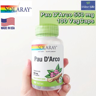 สารสกัด สมุนไพร จากทวีปอเมริกา Pau DArco 550 mg 100 VegCaps - Solaray