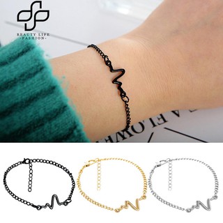 Simple Unisex Electrocardiogram Charm สายรัดข้อมือคู่ข้อมือแบบปรับได้