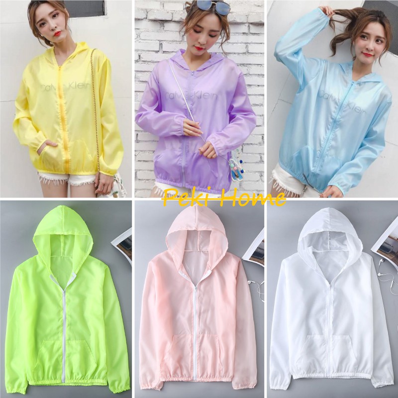 เสื้อคลุมกันแดดกันลมเนื้อผ้าเส้นใยโพลีเอสเตอร์น้ำหนักเบา