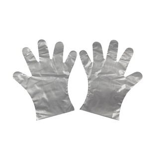 ถุงมือพลาสติกแบบหนา สีขาว (แพ็ค50ชิ้น)   White thick plastic gloves (50 pieces pack)