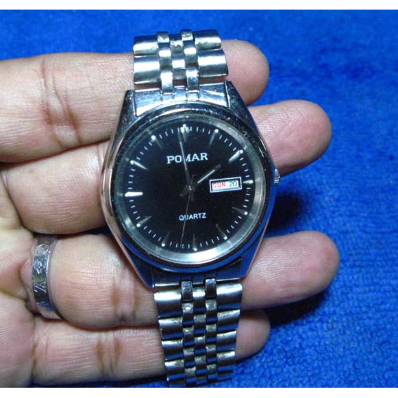 นาฬิกาข้อมือ POMAR Quartz ผู้ชาย รุ่น 1870  หน้าปัดดำ มือสอง