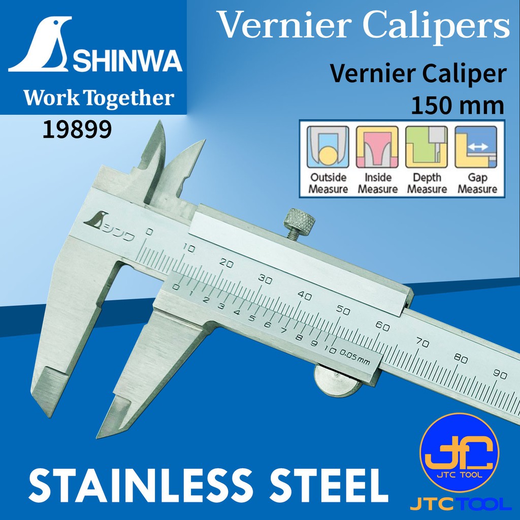 Shinwa เวอร์เนีย คาลิปเปอร์ ความละเอียด 0.05มิล ขนาด 70 , 100 , 150 มิล - Vernier Caliper Graduation 0.05mm.
