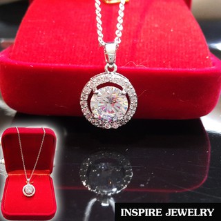 Inspire Jewelry ชุดเซ็ทจี้รูปเม็ดกลมใหญ่ล้อมเพชรรอบ ฝังเพชรCZ เพชรสวยเกรด AAA++ เพชรวิ้งเจิดจรัส size 1.2x1.2cm