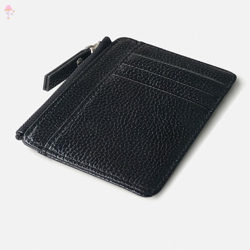 Lc กระเป๋าสตางค์ กระเป๋าใส่เหรียญ หนัง PU มีซิป ขนาดเล็ก สีพื้น สําหรับผู้ชาย