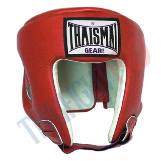 THAISMAI Red Leather Sparring Boxing Training Head Guard HG-152 - เฮดการ์ดสากลเปิดแก้มสีแดง หนังแท้ HG-152