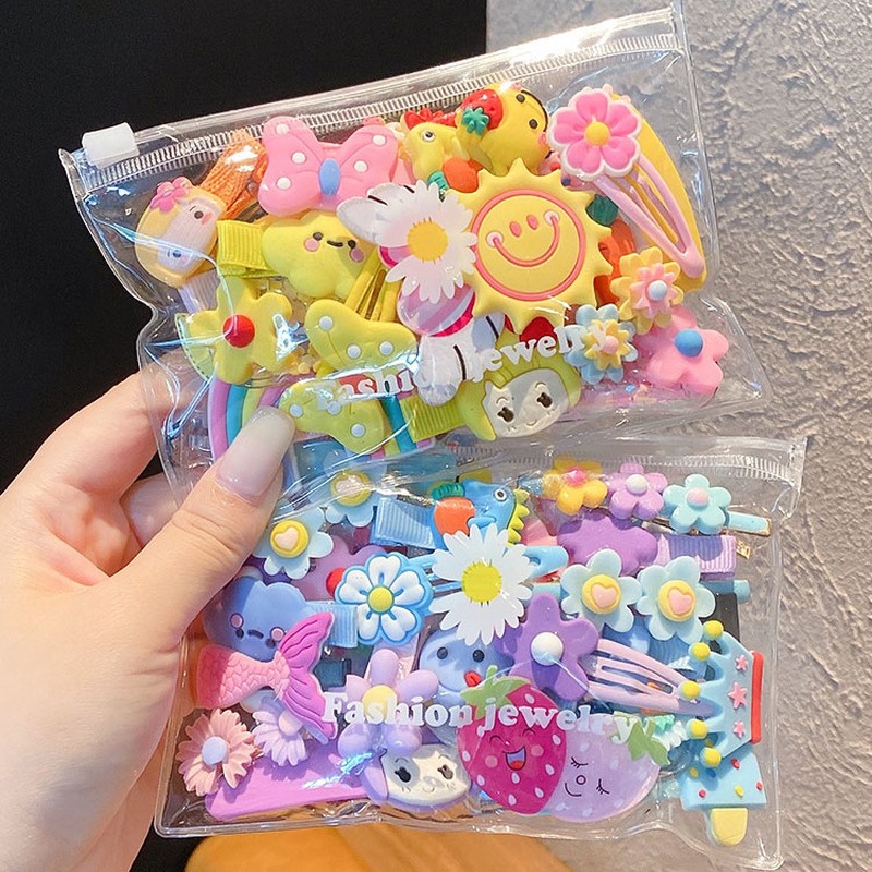 [ ZN ]  ]ชุดกิ๊บติดผม กิ๊บติดผม ดอกไม้ ผลไม้ น่ารัก เครื่องประดับผม เด็กผู้หญิง ปิ่นปักผม 14 ชิ้น [ 