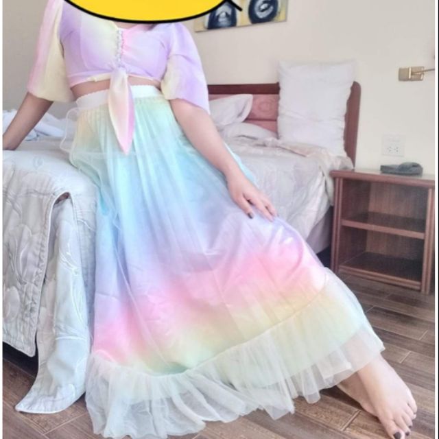 ชุดเซตสีรุ้ง เสื้อกระโปรงสีพาสเทล