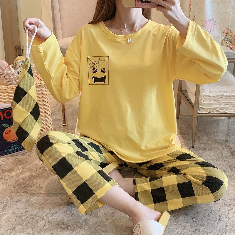 ชุดนอน ชุดนอนด้าย Spring And Autumn New Pajamas Womens Long Sleeved