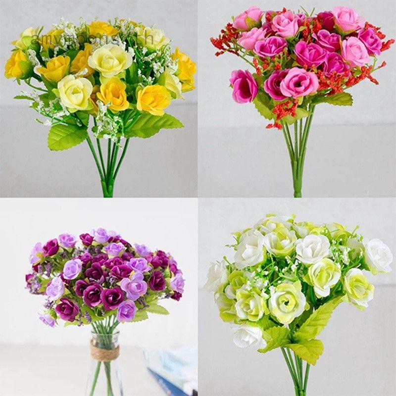 1PC21 Head Artifical Fake Plastic Rose Silk Flower Wedding Bouquet Home Decor