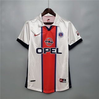 เสื้อกีฬาแขนสั้น ลายทีมชาติฟุตบอล Paris PSG Away สีขาว สไตล์เรโทร 98-99