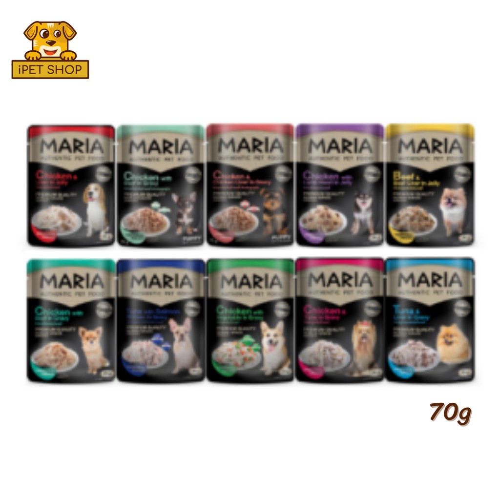 (12 ซอง) Maria Authentic Pet Food อาหารสุนัข ทำจากเนื้อสัตว์แท้ รสชาติอร่อยถูกใจน้องหมา 70g*12ซอง