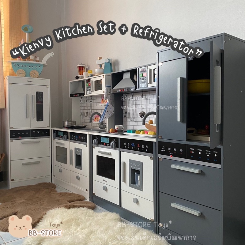 🅑🅑-🅢🅣🅞🅡🅔👨🏻‍🍳 ชุดครัวไม้ 𝗞𝗶𝗲𝗻𝘃𝘆 ✨ มีเสียง มีไฟ น้ำแข็งกดได้ ✨ 👩🏻‍🍳 ครัวไม้เกาหลี ของเล่นไม้