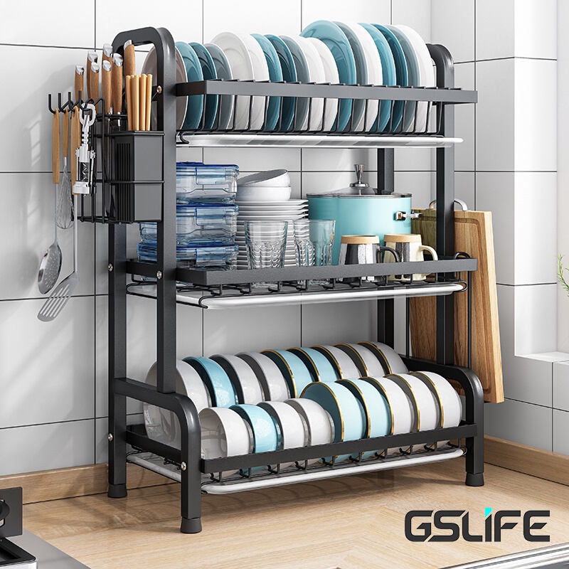 GSlife 2/3 ชั้นชั้นวางจานสแตนเลสชั้นวางจานชามอ่างล้างจานห้องครัวชั้นวางชั้นเก็บ