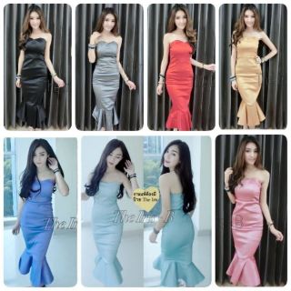 (เพิ่มสีเขียวมะนาว) Maxi Dress เกาะอกทรงหางปลาเก๋ เข้ารูปสวยมากๆจ้า