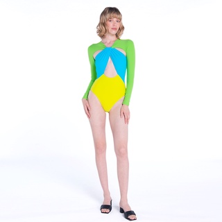 Angelys Balek ชุดว่ายน้ำ Neon Green Long Sleeve Cutout Swimsuit  รุ่น  SS22SW00200208 สีเขียวนีออน