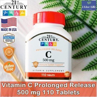 วิตามินซี สนับสนุนระบบภูมิคุ้มกัน Vitamin C Prolonged Release 500 mg 110 Tablets - 21st Century