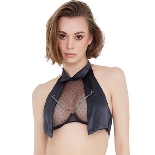 Kyra Nikita UNPADDED Black บรามีโครงแต่ไม่มีฟองน้ำ สไตล์เสื้อกั๊กทักซิโด้ติดกระดุมร้อยโซ่