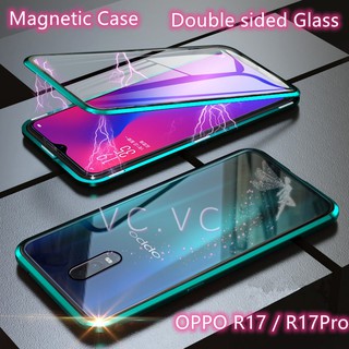 OPPO R17 Pro R15 เคสโทรศัพท์มือถือแม่เหล็กโลหะ, เคสโทรศัพท์มือถือแก้ว, ประกบแม่เหล็ก, เคสกระจกสองด้าน, เคสโทรศัพท์มือถือ, เคสกันกระแทก, เคสป้องกัน,