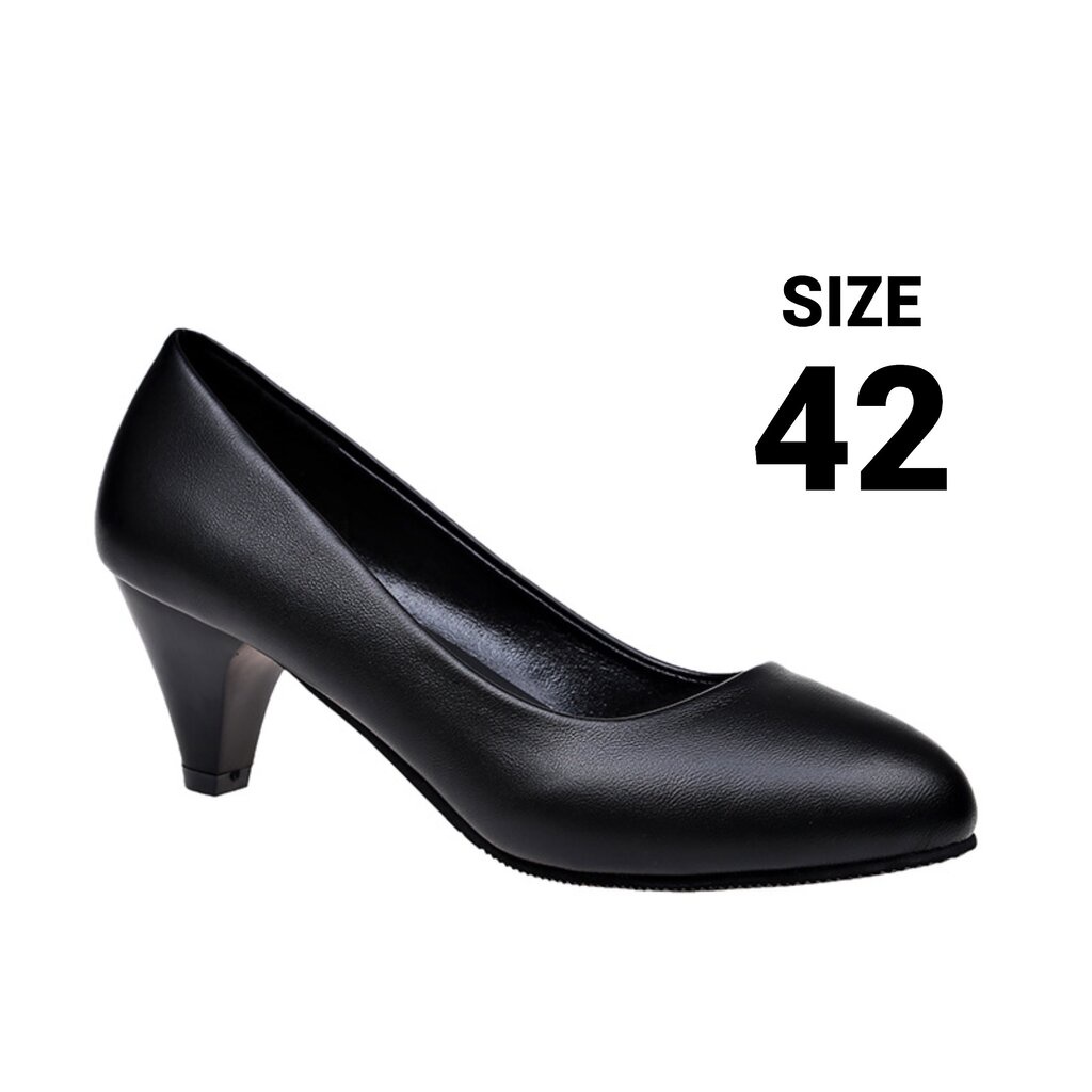 รองเท้าไซส์ใหญ่ 42 คัชชูเป็นทางการ สีดำ ส้นเตี้ย 2 นิ้ว KR0945BL