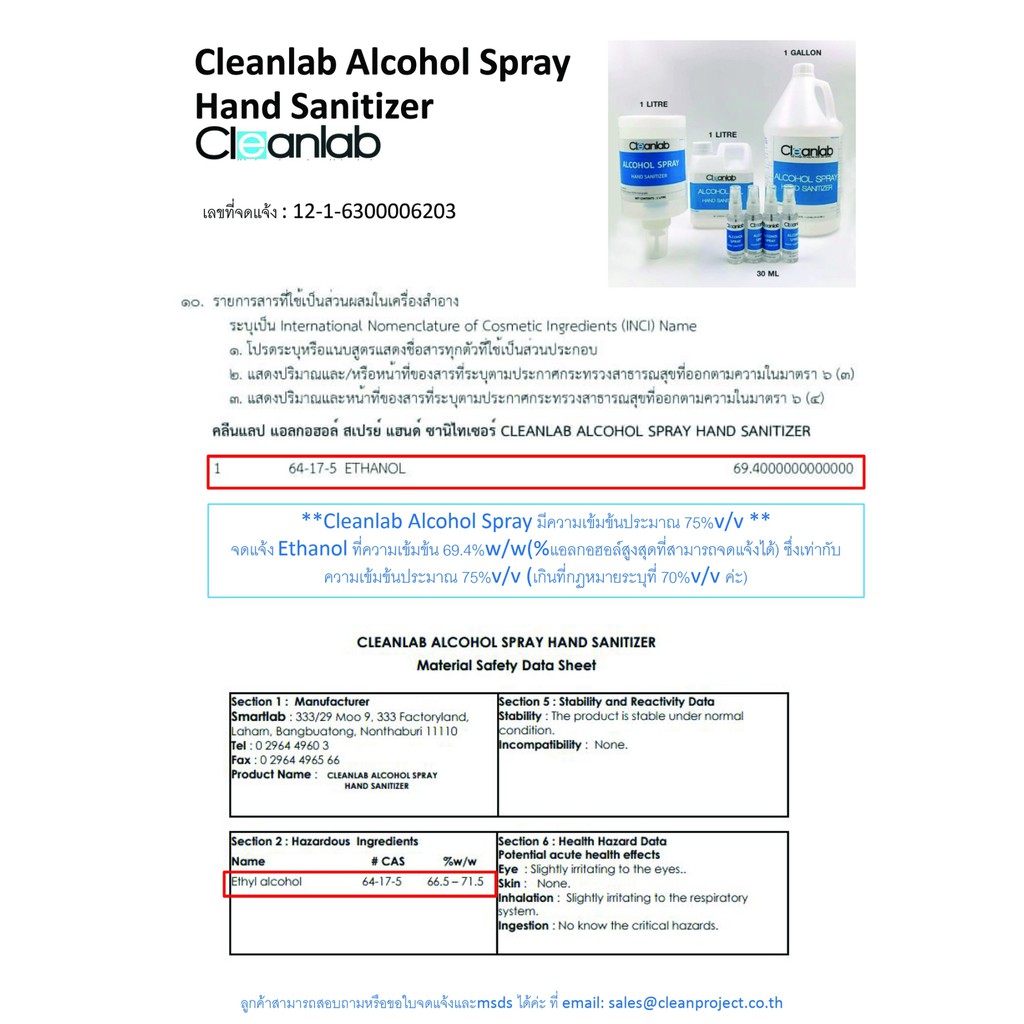 Set C2 - Cleanlab Alcohol Spray Hand Sanitizer แอลกอฮอล์เสปรย์ ขนาด 3. ...
