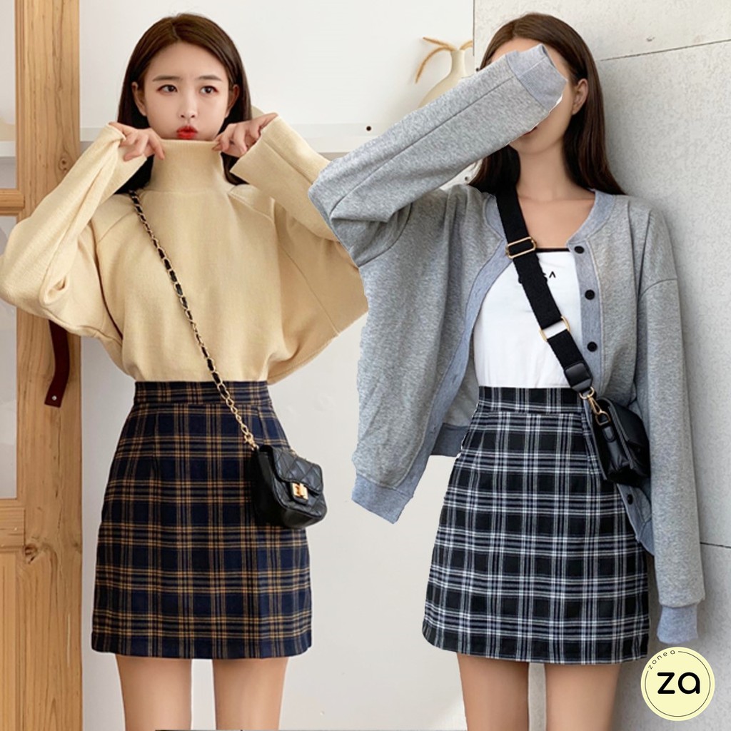 HOT SALE กระโปรงสั้นลายสก็อต เอวยางยืด ทรงเอ 3 สี
