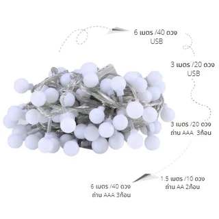🏷️[Home]🔥ไฟกลม ตกแต่งห้องนอน LED Light มีโหมดกระพริบ 20/40/60ดวง3M🌷ใส่ถ่าน/USB