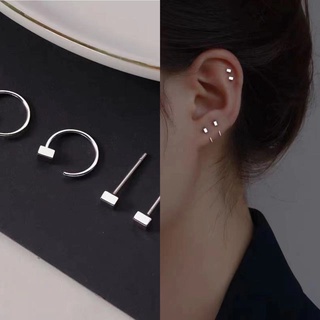 Fashion New Ins Style Small Square Ear Studs Female Small and Exquisite Small Ear Hoop Ear Hook Earrings Sleep Free Ear Piercing Ear Bone Stud