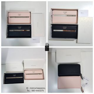 Guess leather wallet กระเป๋าสตางค์ใบยาวรุ่นซิปรอบ ด้านหน้าแต่งแถบโลหะสีเงินเงา