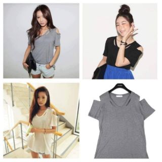 T0059 เสื้อเว้าคอเว้าไหล่ผ้าเรย่อน