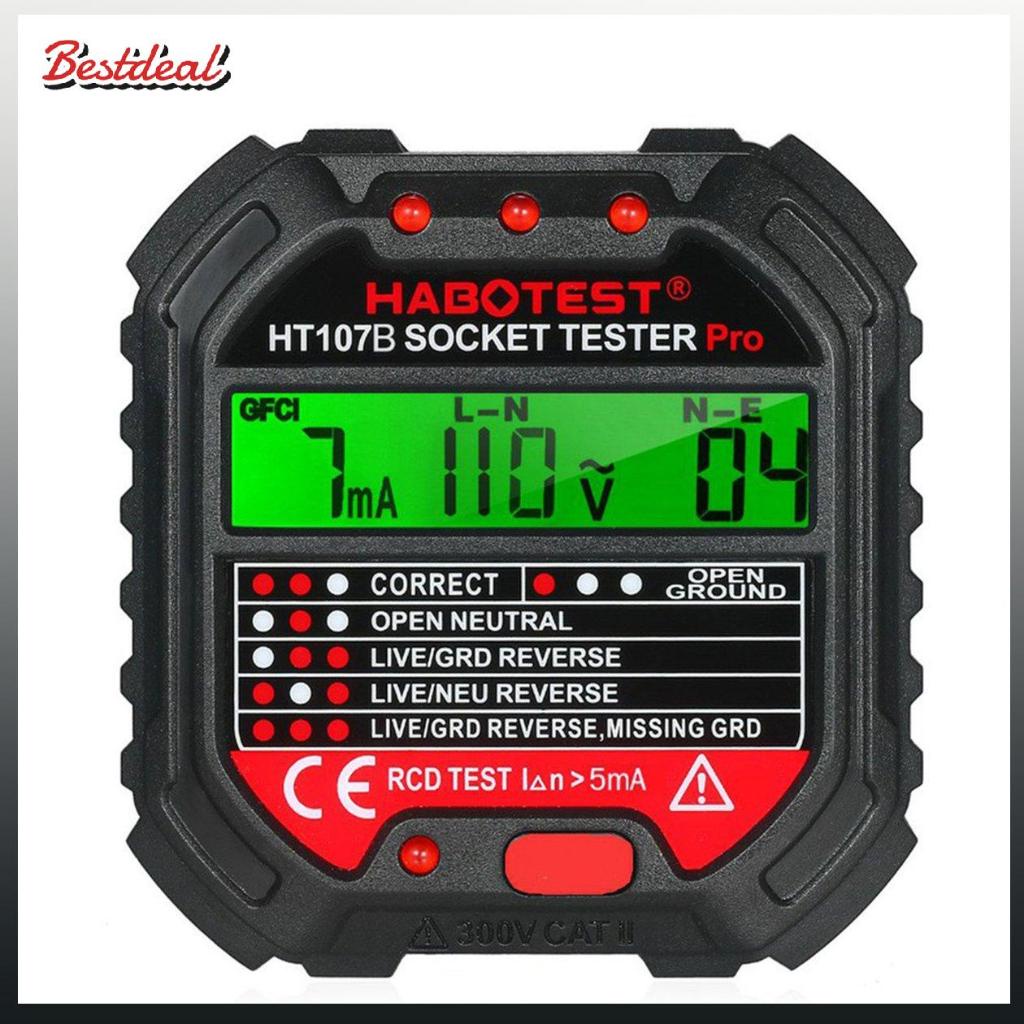 【พร้อมส่ง】【COD】Circuit Polarity Socket Tester HABOTES GFCI 90-250V Socket Tester HT107B