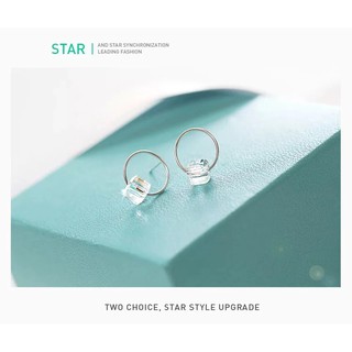 Sterling Silver Hoops Earrings French Lock Style ต่างหูเงิน แฟชั่นตัวล็อกแบบฝรั่งเศ