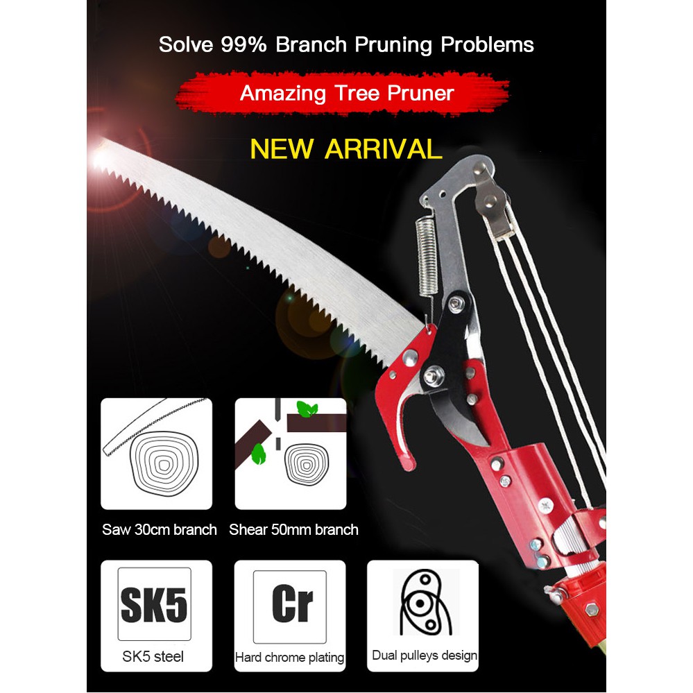 Ready Stock Highcarbon Steel Extendable Tree Pruner 3 Pulley Wheel