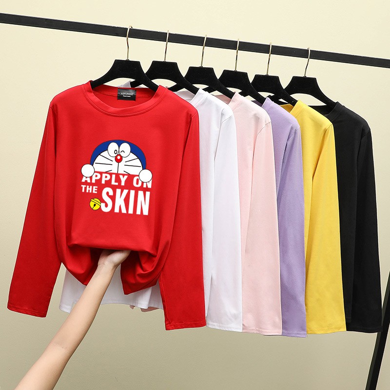ราคาถูกที่สุด เป็นที่นิยม รูปแบบการ์ตูน แขนยาว เสื้อยืดคอกลม 8สี S~3XL