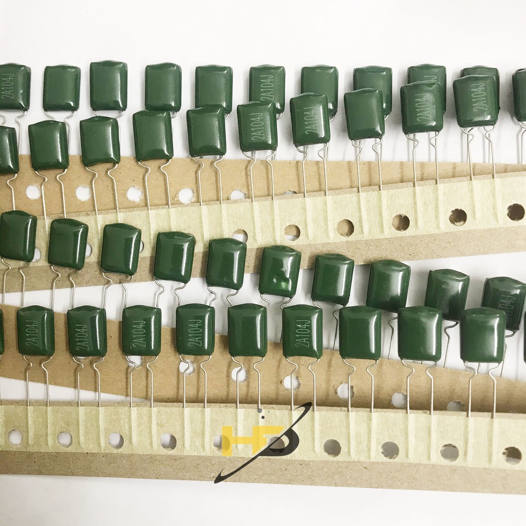 [ชุด 50 ชิ้น] ตัวเก็บประจุไมก้า 2A104J 0.1uF 2A 5%, ตัวเก็บประจุกระดาษ 104J ลวดเขียว, ส่วนประกอบอิเล