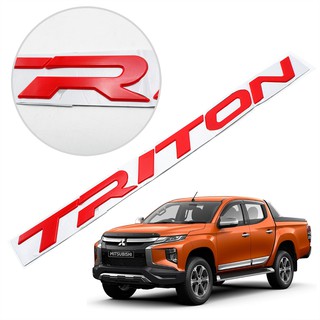 โลโก้ ติดฝากระโปรงหน้า "TRITON" อักษรสูง 3.5cm 1ชิ้น สีแดง สำหรับ Mitsubishi L200 Triton 4x2 4x4 ปี 2015-2019