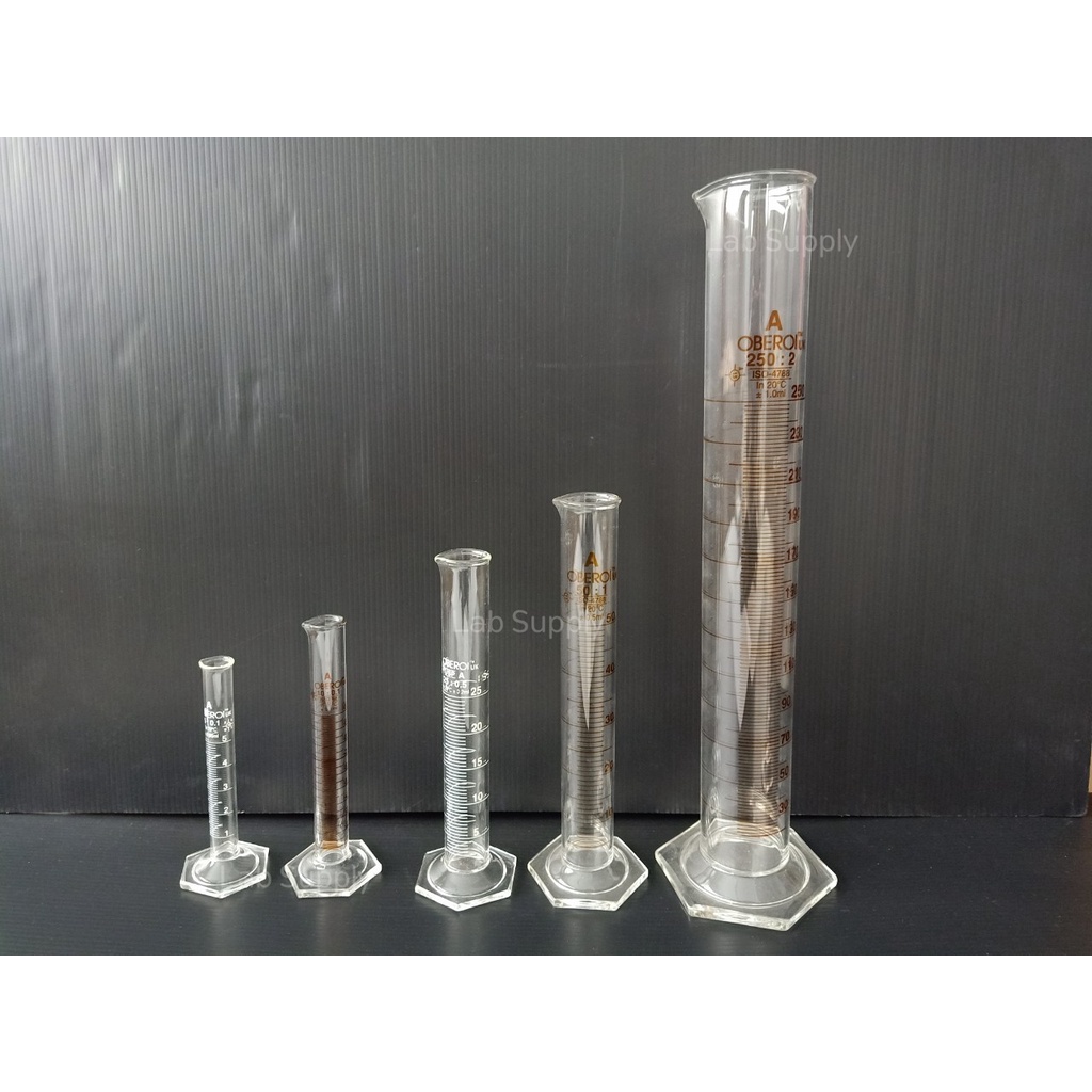 OBEROI/UK กระบอกตวงแก้ว 5, 10, 25, 50, 100, 250, 500 ml Measuring Cylinder  Hexa Base Class 'A'