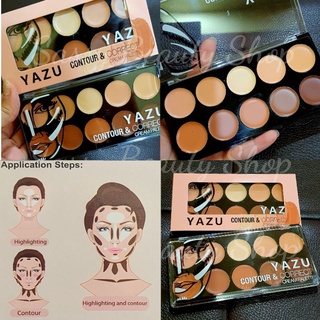 พร้อมส่ง...พาเลทคอนทัวร์ ไฮไลน์เฉดดิ้งเนื้อครีม Yazu Highlighter And Contour &amp; Correct Cream Palette. พาเลทแต่งหน้า10 สี