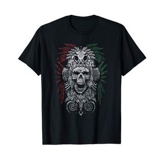 ผ้าฝ้ายคอกลมเสื้อยืด พิมพ์ลายกะโหลก Aztec King Mexican Skull &amp; 2021from S-4XL