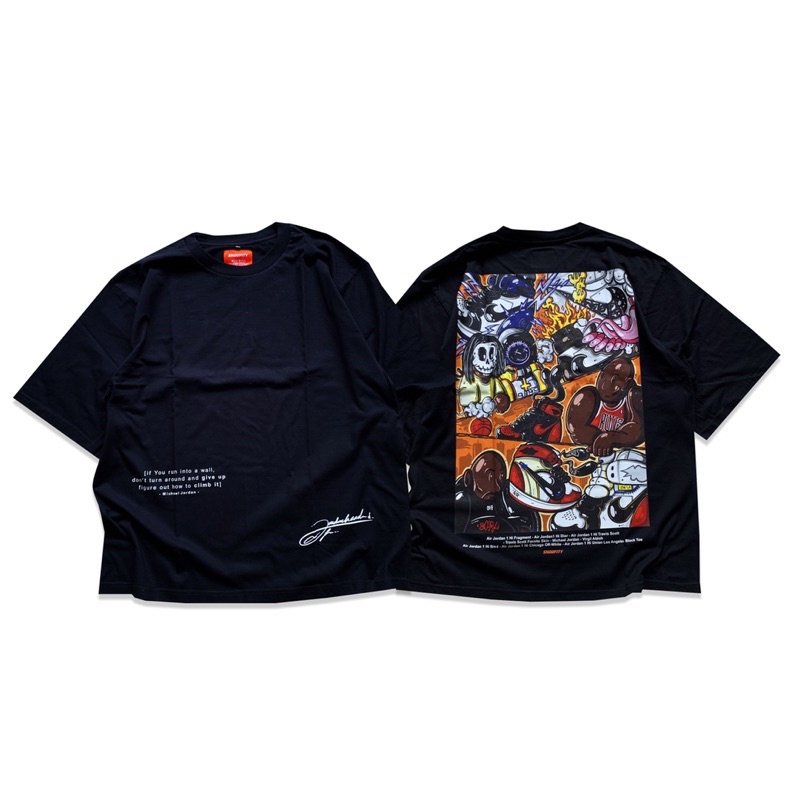 Jordan& 39;s FRAME (สีดํา) เสื้อยืดโอเวอร์ไซส์หลวม